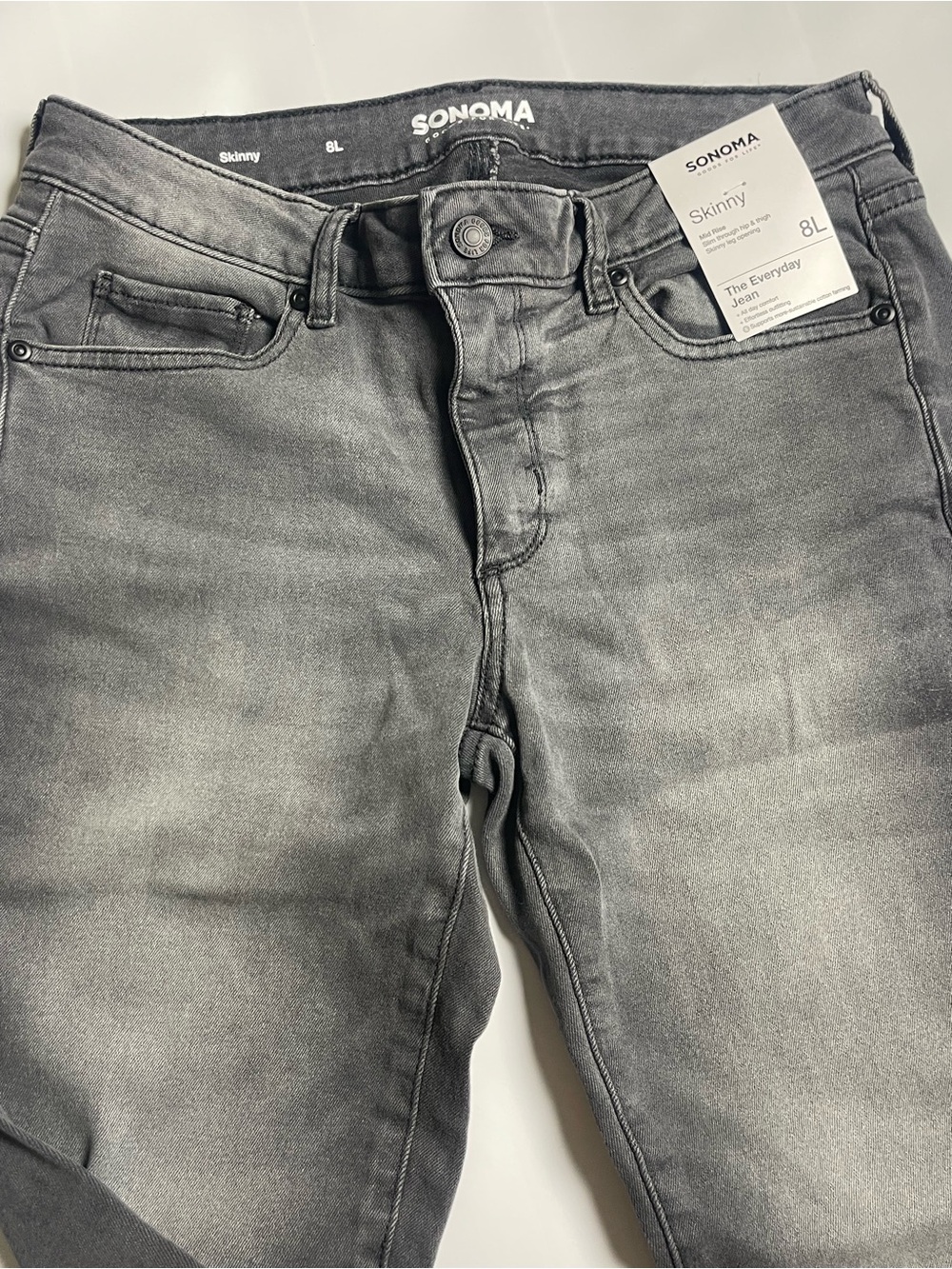 Sonoma womens Skinny mid Rise Jeans everyday 8L long faded gray New tall soft